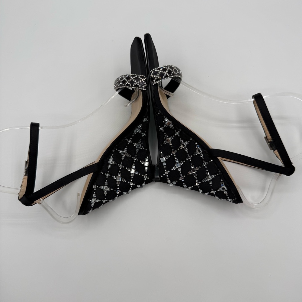 Betsey Johnson Talya Elegant Black Rhinestone Wedge Sandals Sparkly Ankle Strap - Picture 8 of 17